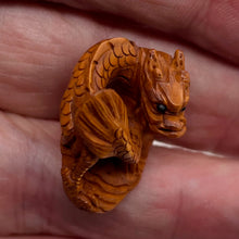 Load image into Gallery viewer, Carved Boxwood Wise Dragon On Clouds Ojime/Netsuke Bead | 22.5x24x13mm | Brown