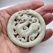 Load image into Gallery viewer, New Jade Carved Dragon Pendant Bead | Round | 2 5/8x1/4" | Pale green | 1 Bead |