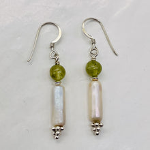 Load image into Gallery viewer, Apatite Fresh Water Pearl Sterling Silver Earrings | 1 1/4" Long | Green White |