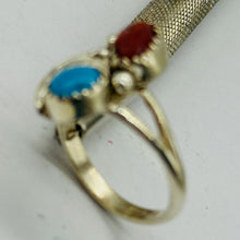 Load image into Gallery viewer, Turquoise and Coral Native Design Sterling Silver Ring | 7 | Blue, Red, Silver |