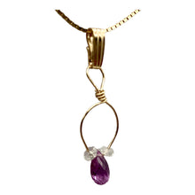 Load image into Gallery viewer, Designer Pink Sapphire with White Sapphire side stones 14Kgf Wirewrap Pendant
