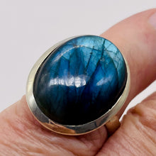 Load image into Gallery viewer, Labradorite Sterling Silver Oval Stone Ring | Size 7 3/4 | Blue Flash | 1 Ring |