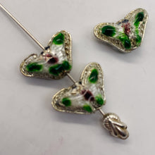 Load image into Gallery viewer, Cloisonne Butterfly Pendant Beads | Green, White | 16x10x6mm | 3 Beads |