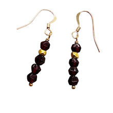 Load image into Gallery viewer, Merlot Mozambique Garnet Faceted Beads Yellow Gold Earrings | 1 1/4" Dangle |