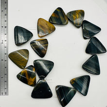 Load image into Gallery viewer, Tiger Eye Triangle bead 16" Strand | Bronze, Blue, Black | 30x7mm | 14 Beads |