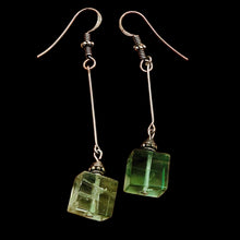 Load image into Gallery viewer, Fluorite Cube Bead Dangling Sterling Silver Earrings | 5mm Cubes| Green| 1 pair|