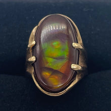 Load image into Gallery viewer, Fire Boulder Opal 14K Gold Ring | 23x13mm Stone | 5.5 | Green, Yellow, Purple |