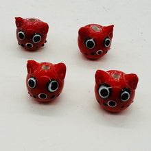 Load image into Gallery viewer, Kitty Cat Ceramic Round Beads | 15mm | Red | 4 Beads |