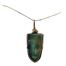 Load image into Gallery viewer, Labradorite Fiery 14K Gold Wire Wrap 35x20mm Stone Pendant | 2 1/4" Long| Green|