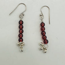 Load image into Gallery viewer, Champagne Garnet AAA 4mm Round Bead Dangle Earrings | 2" Long | Red |