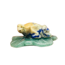 Load image into Gallery viewer, Ribbit 1 Lapis Frog On Aventurine Lily pad Pendant | 28x28.5x11mm | Blue