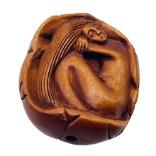 Load image into Gallery viewer, Carved Boxwood Mermaid On Lilypad Ojime/Netsuke Bead | 23x19.5x12mm | Brown