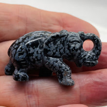 Load image into Gallery viewer, Snowflake Obsidian Carved Elephant Pendant Figurine | 1" Tall | Grey Black