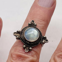 Load image into Gallery viewer, Moonstone Sterling Silver Oval Ring | Size 8 | Blue Orange Fire | 1 Ring |