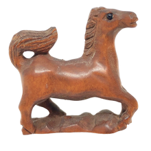 Load image into Gallery viewer, Carved Trotting Pony Horse Boxwood Ojime/Netsuke Bead | 29x28x11mm | Brown