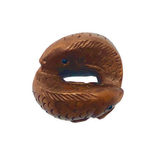Load image into Gallery viewer, Pisces Hand Carved & Signed Boxwood Fish Ojime/Netsuke Bead | 22x22x15mm | Brown