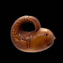 Load image into Gallery viewer, Carved & Signed Adorable Fish Boxwood Ojime/Netsuke Bead | 26x23x16mm | Brown