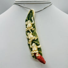 Load image into Gallery viewer, Hand Carved Frogs On Lotus Leaf Pendant Bead | 3" Long| Green, Red, Cream |