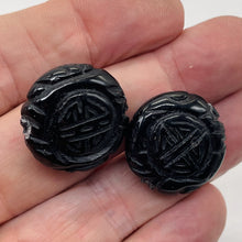 Load image into Gallery viewer, Carved Long Life Obsidian Beads |25x10mm | Black | 2 Beads |