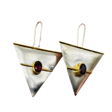 Load image into Gallery viewer, Garnet Sterling Silver Triangle Earrings | 2" Long | Red Silver | 1 Pair |