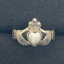 Load image into Gallery viewer, Mother of Pearl Sterling Silver Heart Claddagh Ring | Size 5 | Silver | 1 Ring |