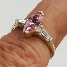Load image into Gallery viewer, Pink Zirconia Promise Ring Sterling Silver White Side Stones Size 6