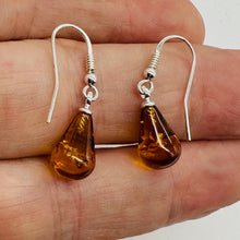 Load image into Gallery viewer, Amber Teardrop Dangle Sterling Silver Earrings | 1" Long | Amber | 1 Pair |