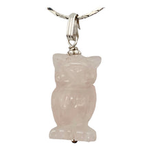Load image into Gallery viewer, Rose Quartz Owl Pendant Necklace | Semi Precious Stone Jewelry | Sterling Silver