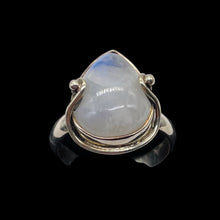 Load image into Gallery viewer, Moonstone Sterling Silver Teardrop Stone Ring | Size 9 | White Blue |