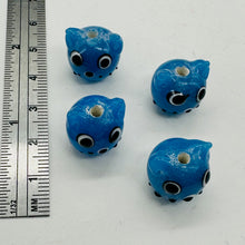 Load image into Gallery viewer, Kitty Cat Ceramic Round Beads | 15mm | Egyptian Blue | 4 Beads |