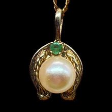Load image into Gallery viewer, Pearl Emerald Horseshoe Pendant | 5/6" Long | White, Green | 1 Pendant |