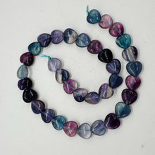 Load image into Gallery viewer, Fluorite Strand Round Heart Beads | 15.5" Long | Blue. Purple. Pink | 35 Beads |