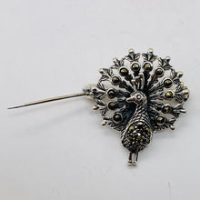 Load image into Gallery viewer, Peacock Marcasite Sterling Silver Sweater Pin| 1" Long | Silver | 1 Pin |