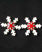 Load image into Gallery viewer, Cloisonne Christmas Snowflake 14kgf Pendant | White, Red, Gold | 1 3/4" Long |