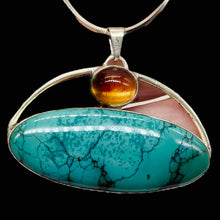 Load image into Gallery viewer, Turquoise Orange Moonstone Sterling Silver Oval Pendant|1 3/4" Long|Orange Fire