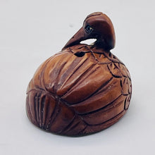Load image into Gallery viewer, Grace Carved & Signed Boxwood Crane Bird Ojime/Netsuke Bead | 24x19x18mm | Brown