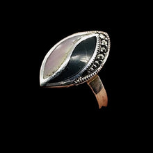 Load image into Gallery viewer, Onyx Mother of Pearl Marcasite Sterling Silver Ring | 7 | Blue, White, Silver |