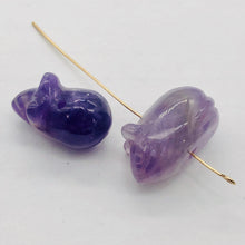 Load image into Gallery viewer, Two Amethyst Carved Mouse Animal Beads | 19x11x11 mm | Purple