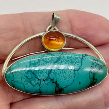 Load image into Gallery viewer, Turquoise Orange Moonstone Sterling Silver Oval Pendant|1 3/4" Long|Orange Fire