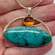 Load image into Gallery viewer, Turquoise Orange Moonstone Sterling Silver Oval Pendant|1 3/4" Long|Orange Fire