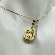 Load image into Gallery viewer, Hear No, See No, Speak No Evil Monkey Mammoth Bone 14K Gold Filled Pendant