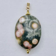 Load image into Gallery viewer, Ocean Jasper 14K Gold Filled Oval Pendant| 1 3/4" Long | Green/White | 1 Pendant