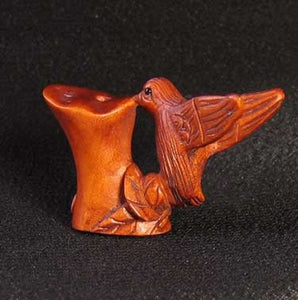 Flutter Carved Boxwood Hummingbird Ojime/Netsuke Bead - PremiumBead Alternate Image 2