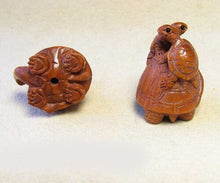 Load image into Gallery viewer, Terrific Carved Boxwood Turtle Mommie Ojime/Netsuke Bead | 24x22x18mm | Brown - PremiumBead Primary Image 1