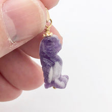 Load image into Gallery viewer, Amethyst Hand Carved Hooting Owl & 14Kgf Gold Filled 1 3/8" Long Pendant 509297AMG - PremiumBead Alternate Image 10
