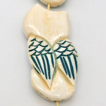 Load image into Gallery viewer, Wisdom Carved Bone 49x23x8mm Owl Bead 10583 | 49x23x8mm | Cream, Blue and Brown - PremiumBead Alternate Image 2