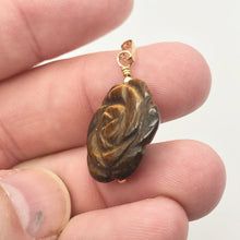 Load image into Gallery viewer, Hand Carved Tigereye Rose Flower 14K Gold Filled Pendant | 1.5" Long | 509290TEG - PremiumBead Alternate Image 10