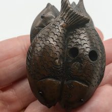 Load image into Gallery viewer, Carved & Signed Fish Dark Teak Ojime/Netsuke Bead - PremiumBead Alternate Image 4