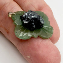 Load image into Gallery viewer, Ribbit Hematite Frog On Aventurine Lily pad Pendant | 28x28.5x11mm | Silver black
