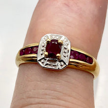 Load image into Gallery viewer, Seven Stone Natural Red Ruby in Solid 14Kt Yellow Gold Ring Size 6.5